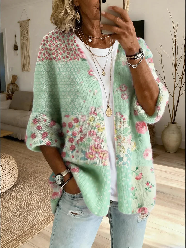 Stevena | Floral Patchwork Open Front Cardigan