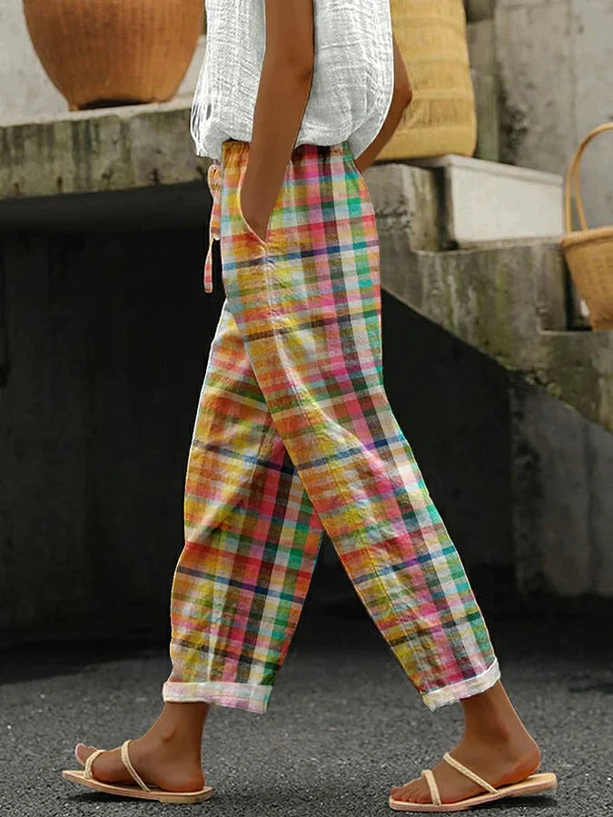 Bertilla | Pastel Check Linen Trousers