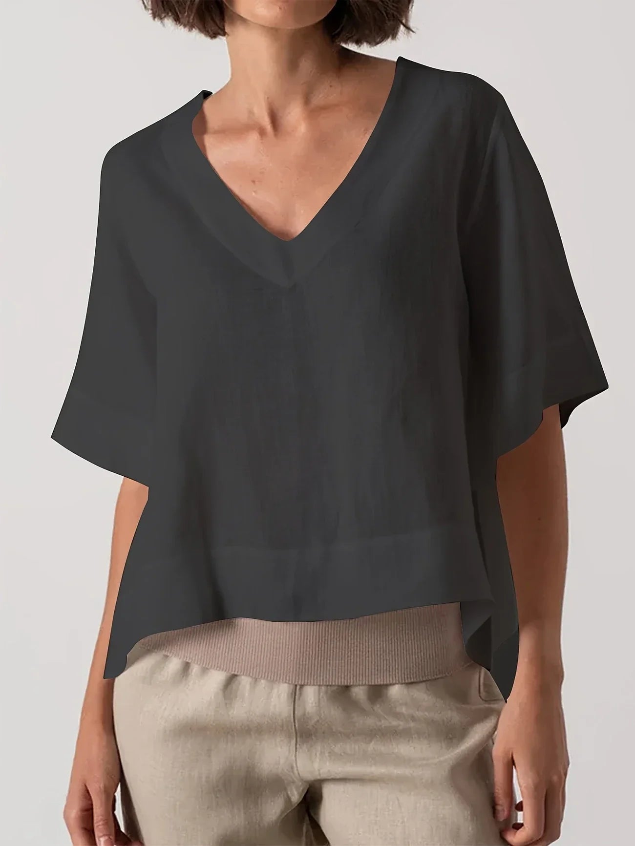 Mattea | V Neck Loose Short Sleeve Top