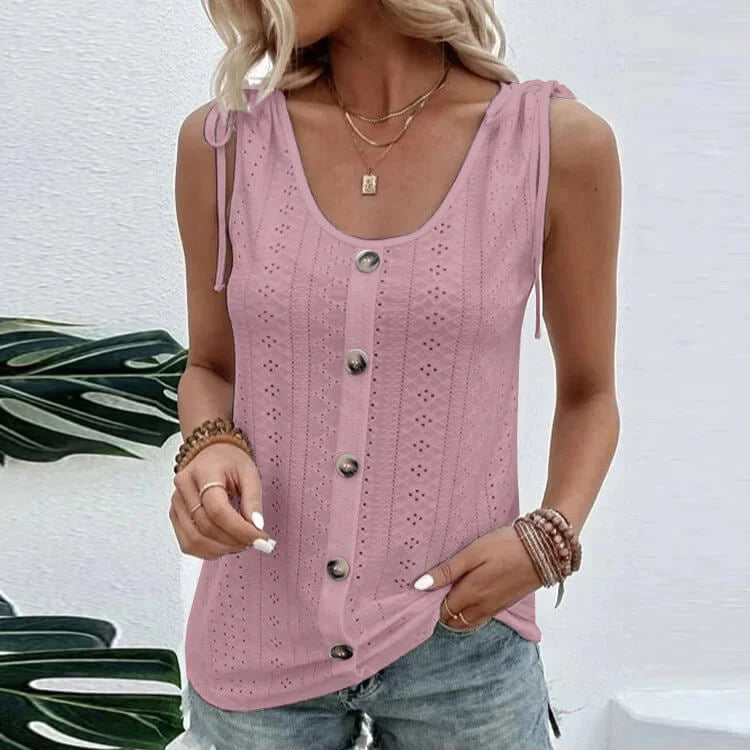 Fedelm | Sleeveless Button Front Knit Top