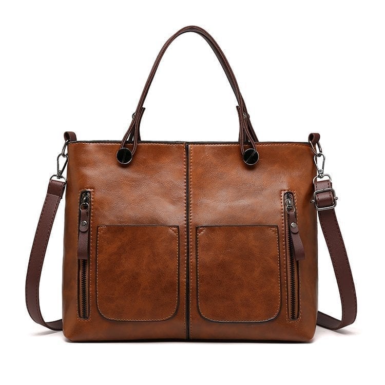 CarryNest - Vintage Brown Zip Pocket Tote Bag