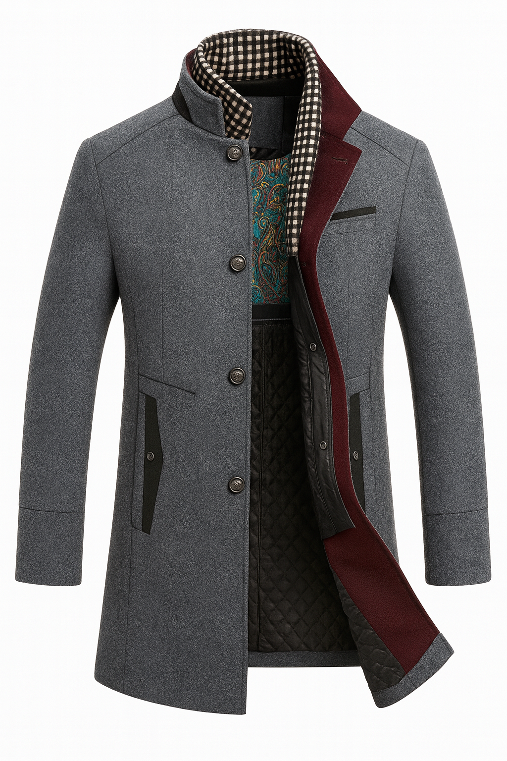 Reinaldo | Long Sleeve Button Front Coat with Trim
