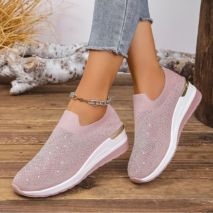 Josia | Trainers Slip On Rhinestone Wedge Sole