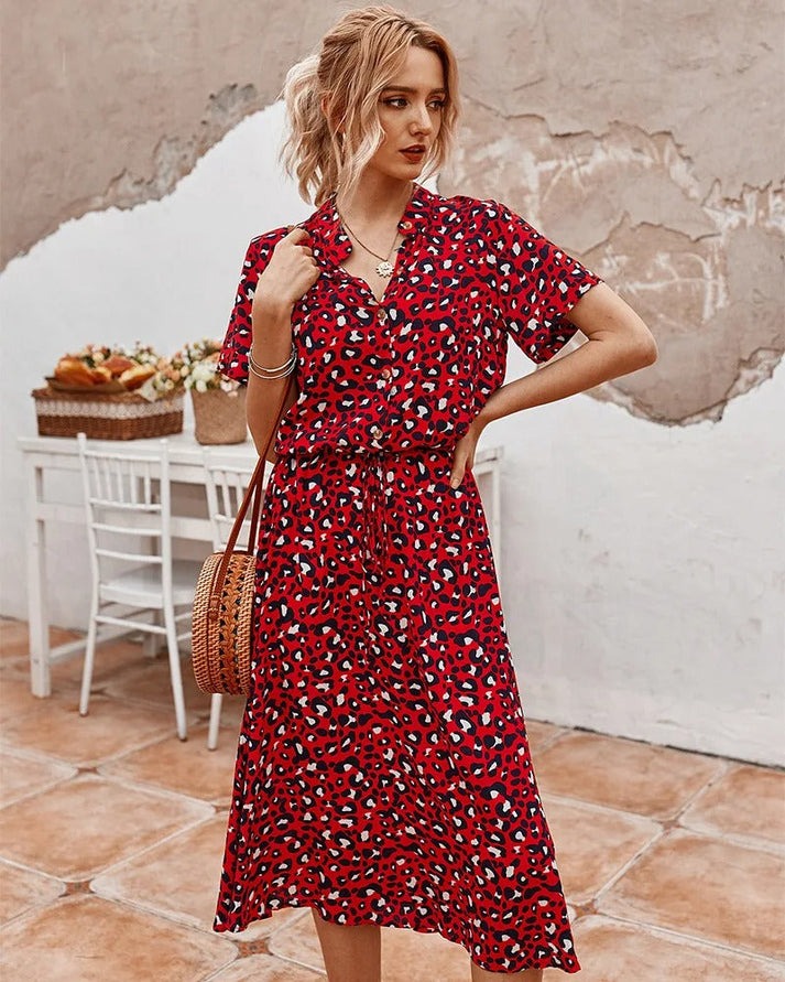 Carine | V Neck Printed Midi Dress