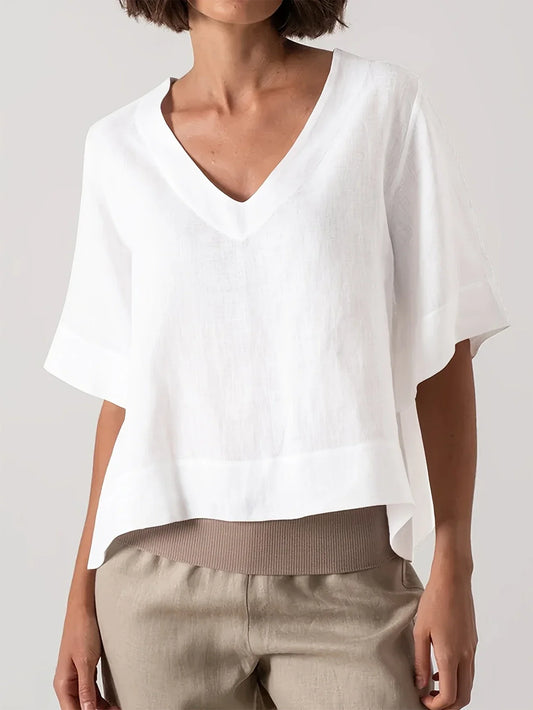 Mattea | V Neck Loose Short Sleeve Top