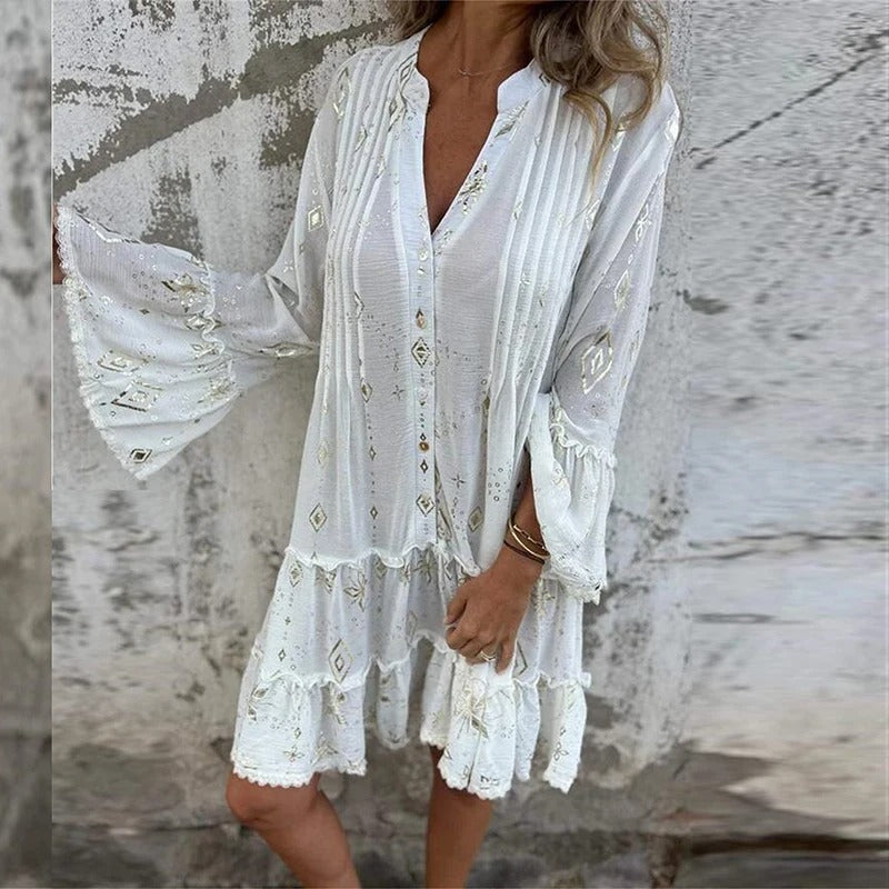 Gillian | Printed Long Sleeve Smock Dress