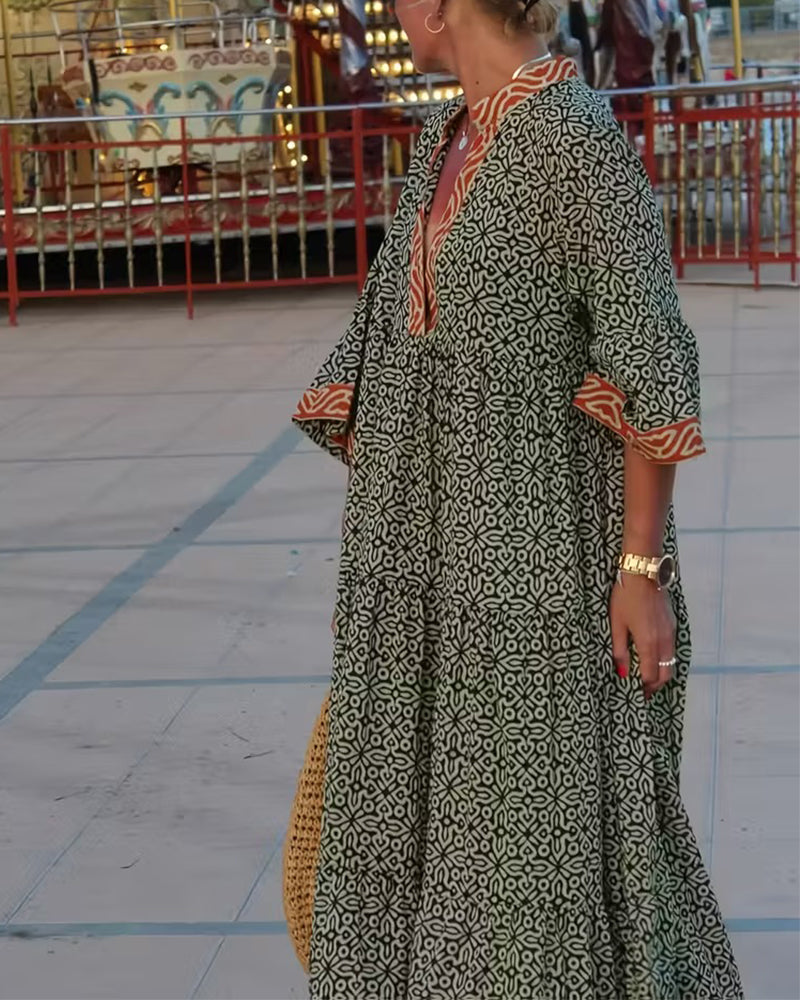 Amandi | Printed V Neck Maxi Dress