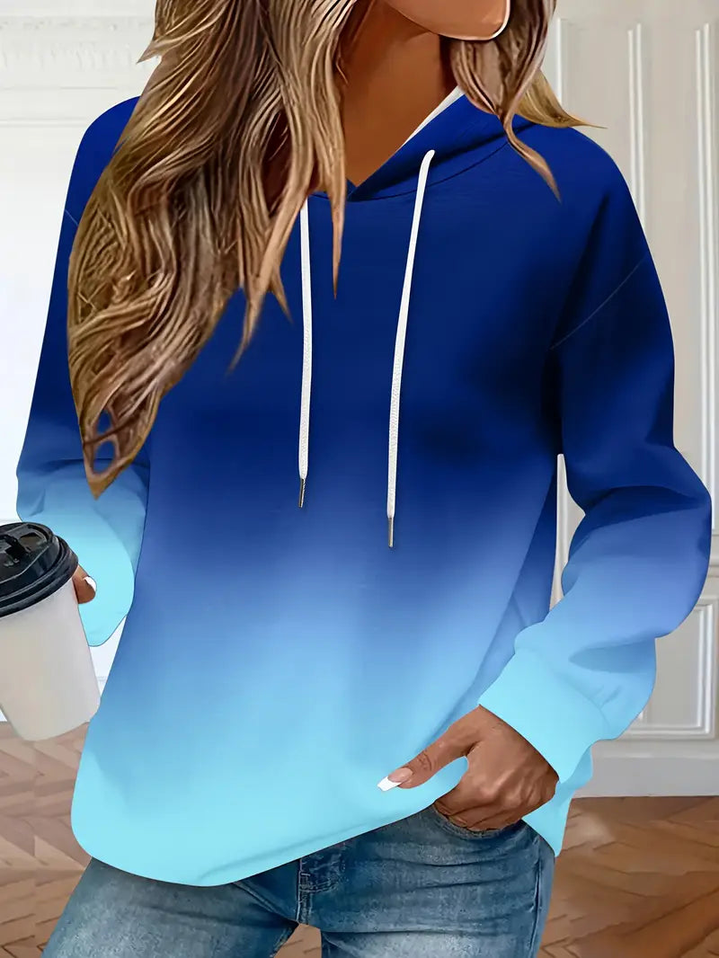 Areeqa - Gradient Color Drawstring Pullover Hoodie