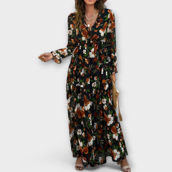 Vanna | Floral Print V Neck Maxi Dress