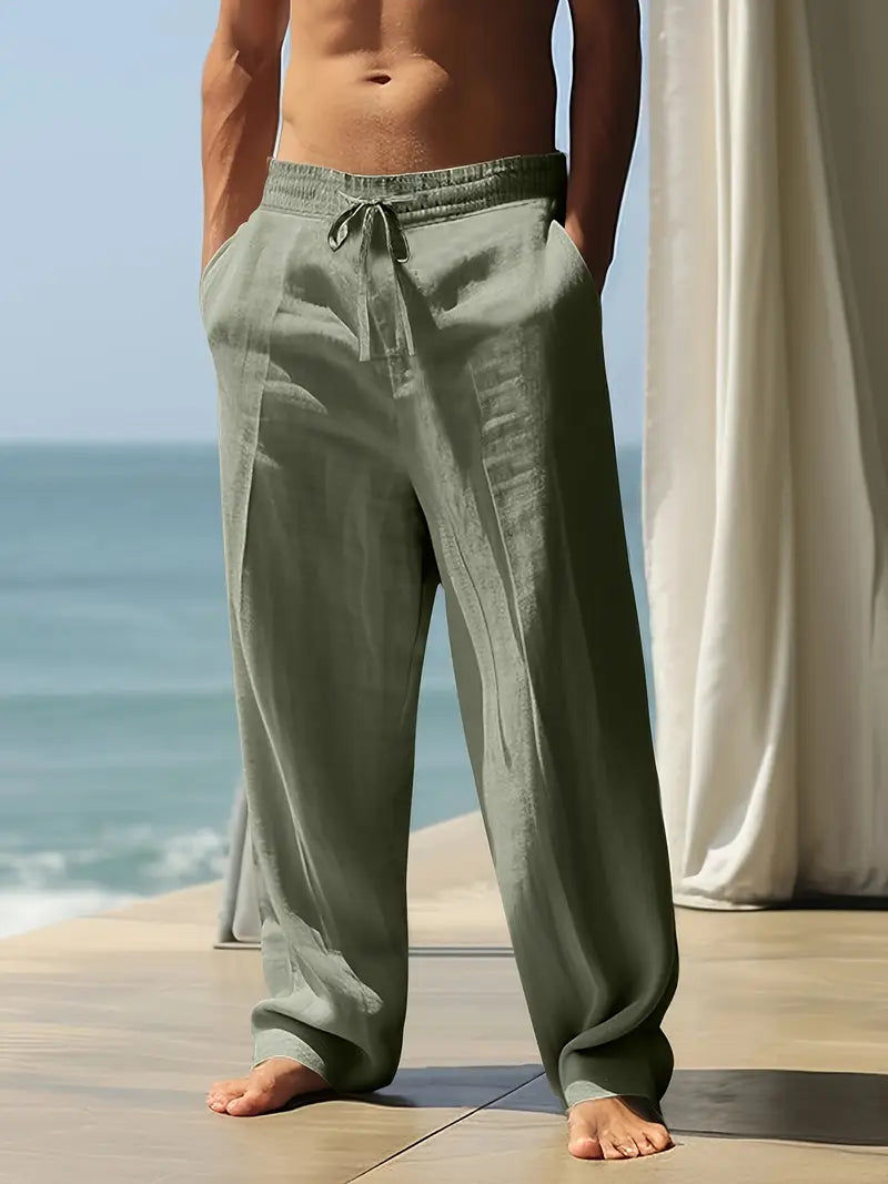 Babaev | Drawstring Wide Leg Linen-Style Trousers
