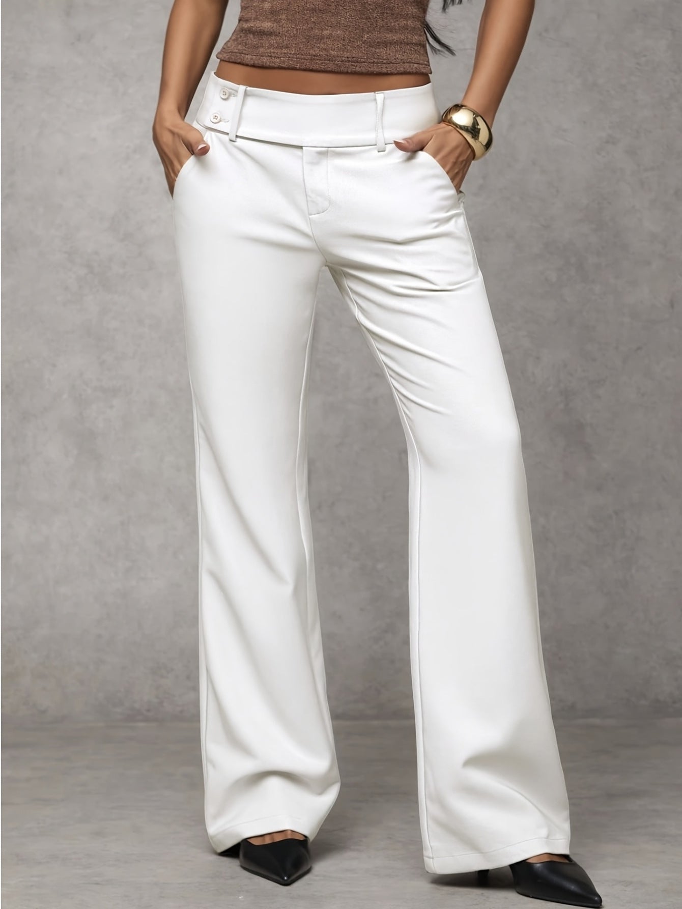 Akane - Wide Leg Button Detail Trousers
