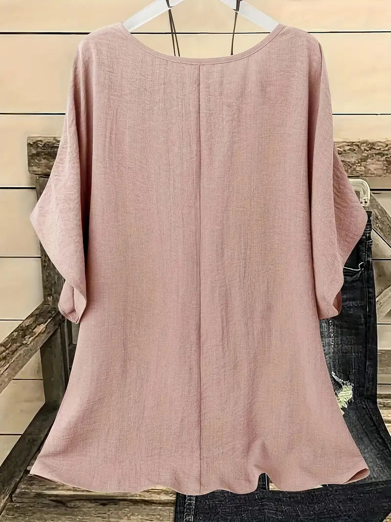 Dilek | Loose Round Neck Short Sleeve Blouse