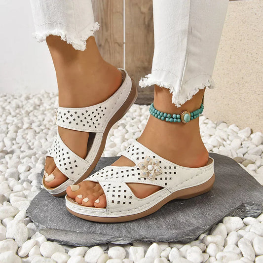 Kristine | Flower Detail Cut-Out Wedge Sandals