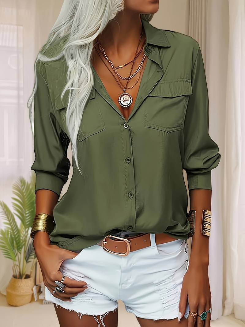 Amani | Long Sleeve Lapel Button Front Shirt