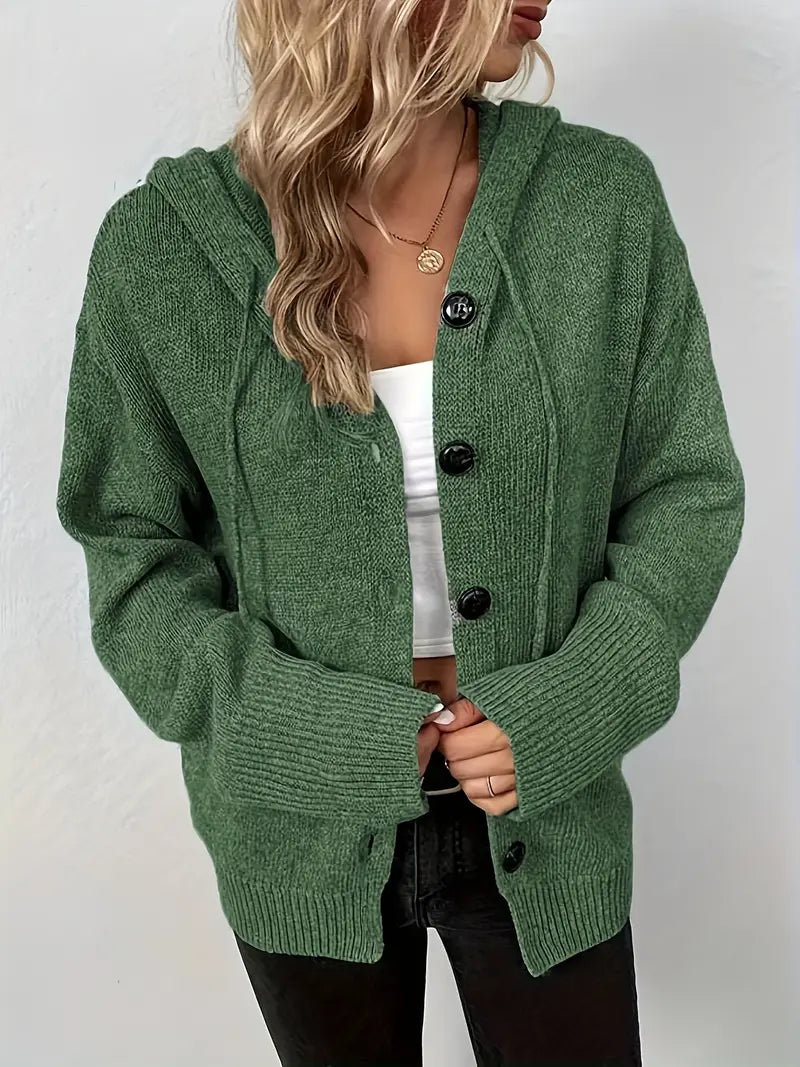 Suthida | Hooded Button Front Knitted Cardigan Sweater