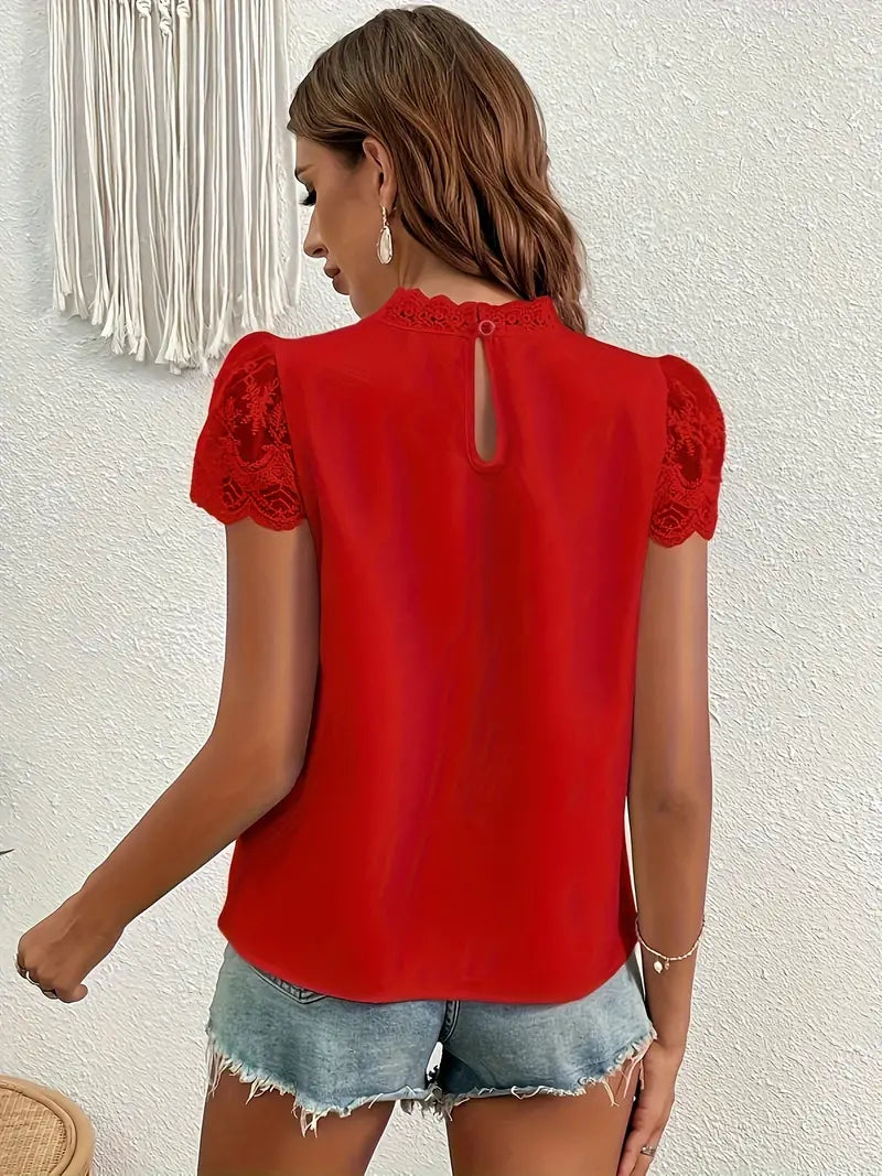 Anneliese | Lace Sleeve Keyhole Neck Blouse