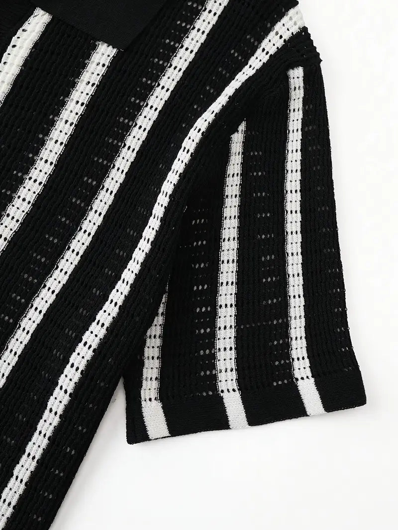 Cordell | Short Sleeve Striped Knit Polo Shirt
