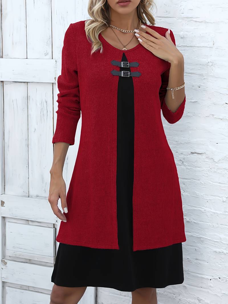Shirahoshi | Ribbed Long Sleeve Buckle Front Dress