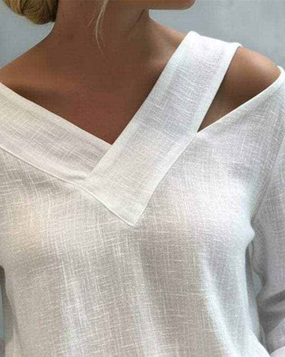 Makeeta | Cold Shoulder Linen Womens Blouse
