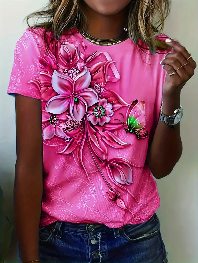 Carlisa | Floral Print Short Sleeve T Shirt