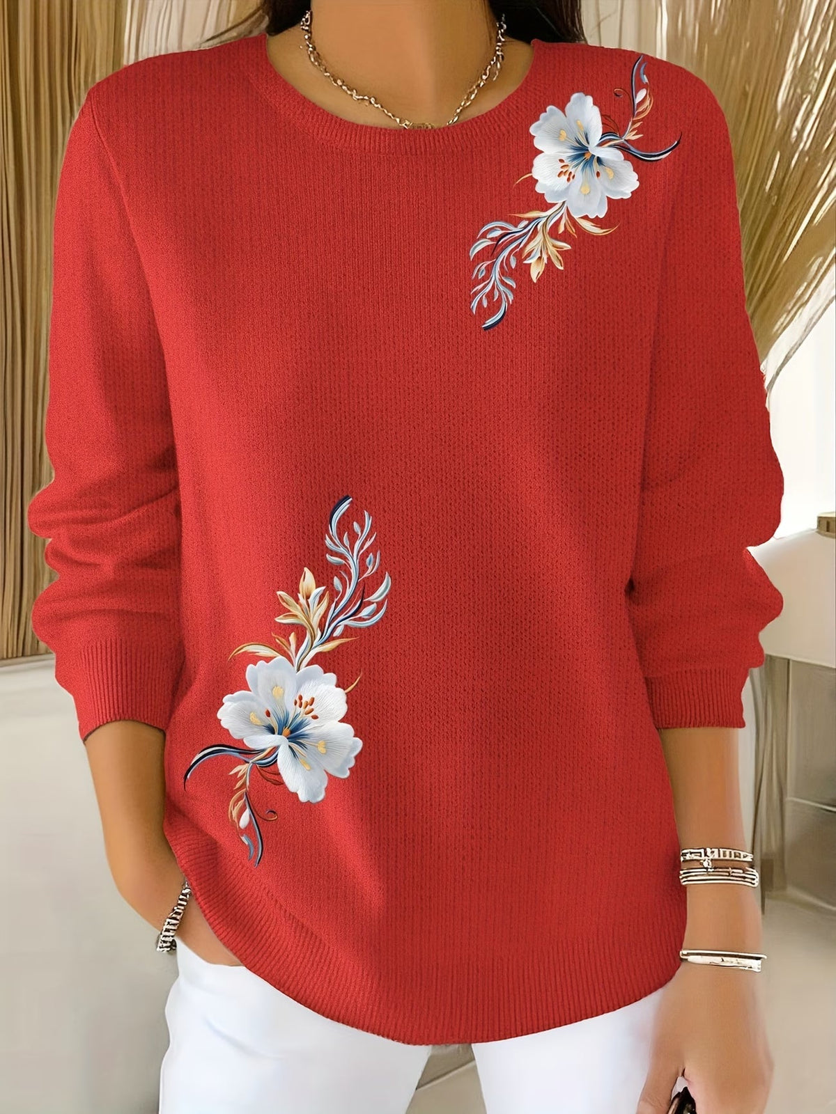 Adelurella | Floral Long Sleeve Jumper with Round Neck