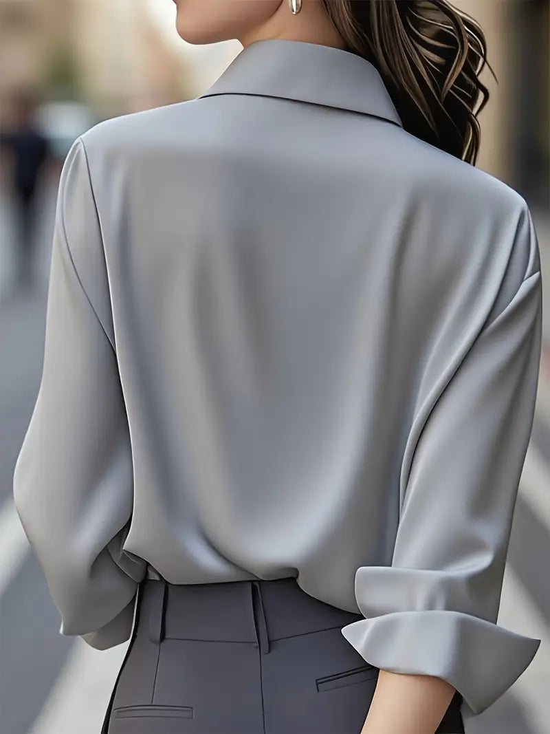 Amiliana - Long Sleeve Collared Button Down Shirt