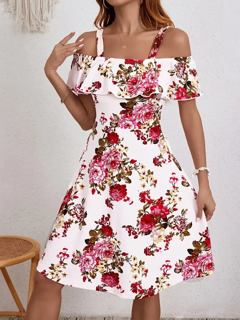 Rosanne | Floral Print Off Shoulder Midi Dress