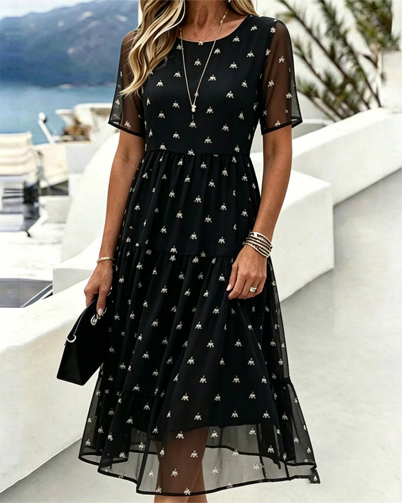 Marci | Midi Dress Sheer Sleeve Floral Print