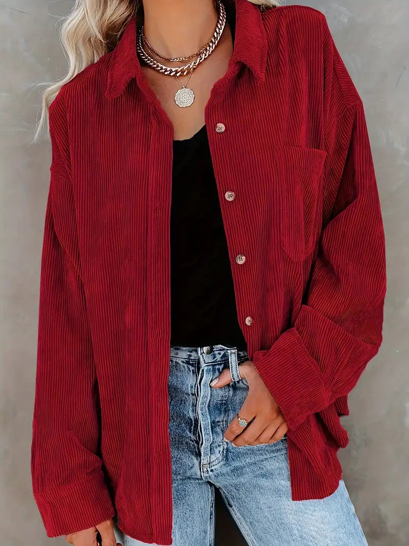 Irmela | Long Sleeve Button Front Corduroy Shirt