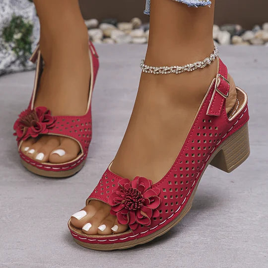 Imogen | Open Toe Cut-Out Block Heel Sandals