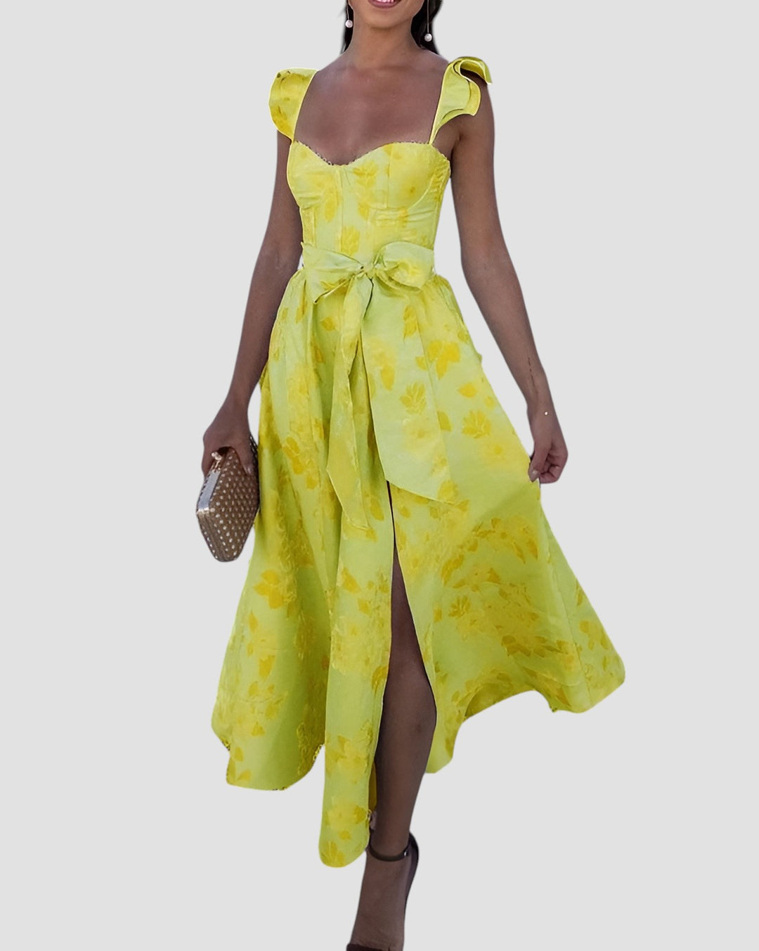 Olesya | Floral Print Tie Waist Midi Dress