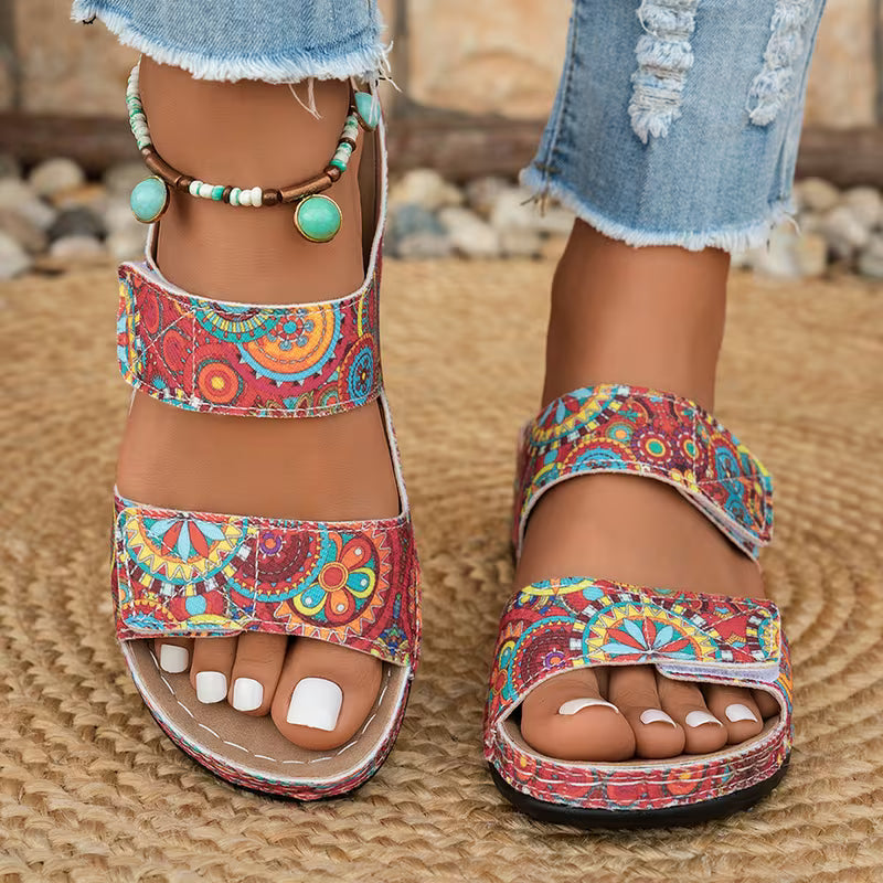 Dhifef | Double Strap Printed Open Toe Sandals