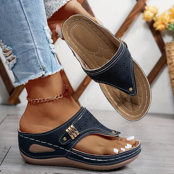 Tiara - Wedge Flip Flop Cutout Sandals
