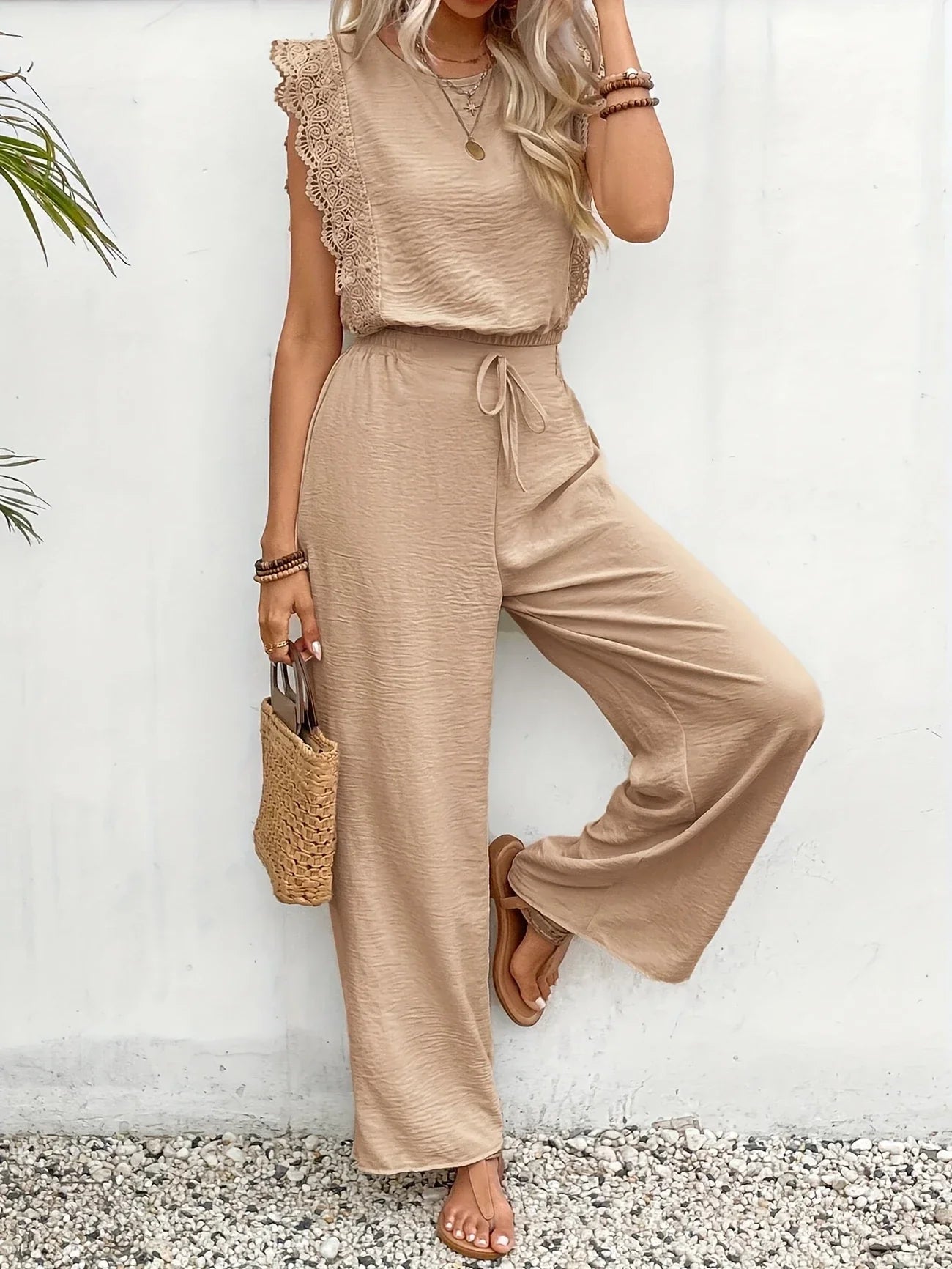 Ziva | Sleeveless Lace Trim Trouser Set