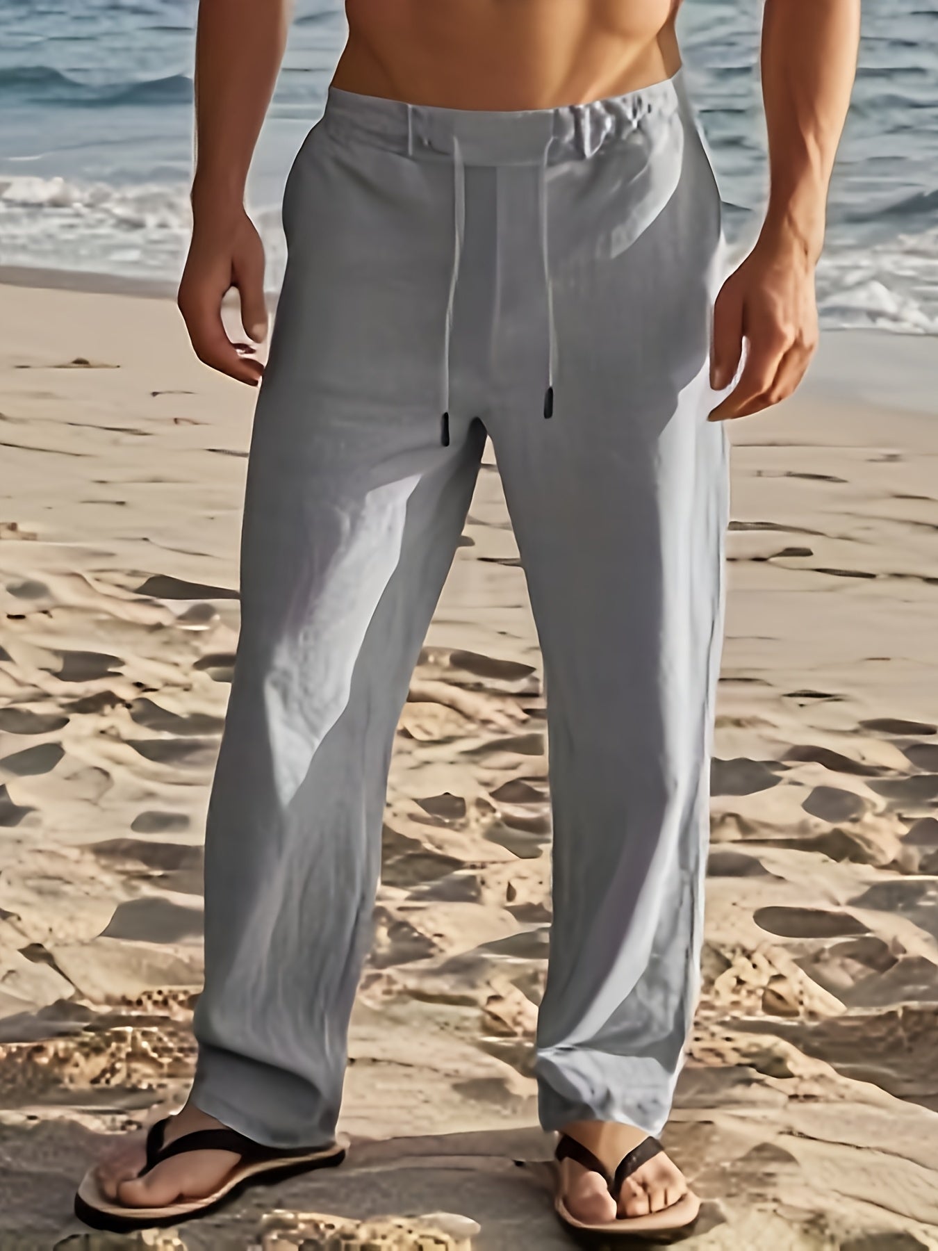 Erikas | Linen-Style Drawstring Straight Leg Casual Trousers