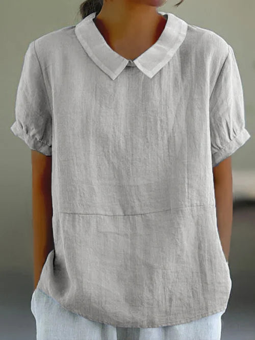 Henny | Short Sleeve Collared Cotton Feel Blouse