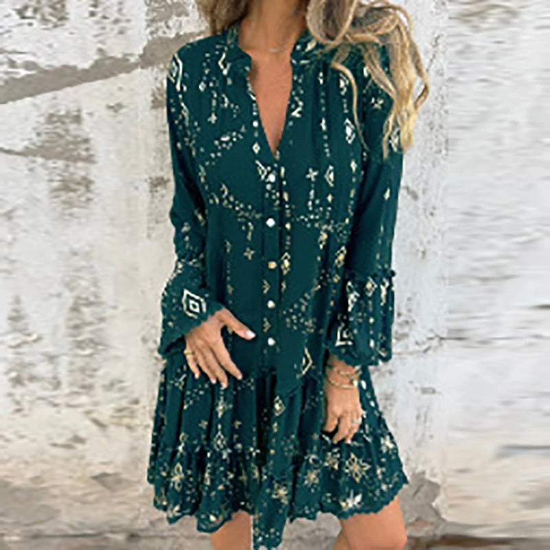 Gillian | Printed Long Sleeve Smock Dress
