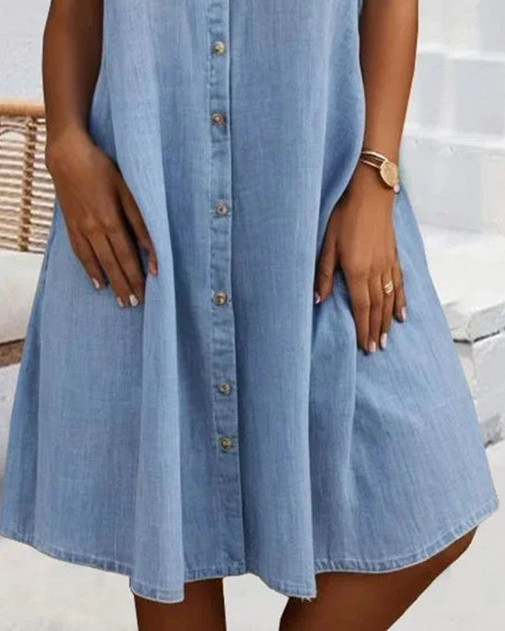 Sveta | Denim-Style Button Front Shirt Dress