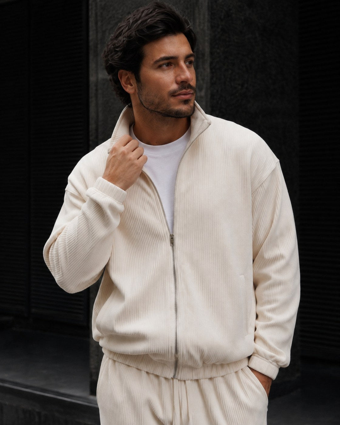 Thomsen | Tracksuit with Ribbed Texture Stand Collar