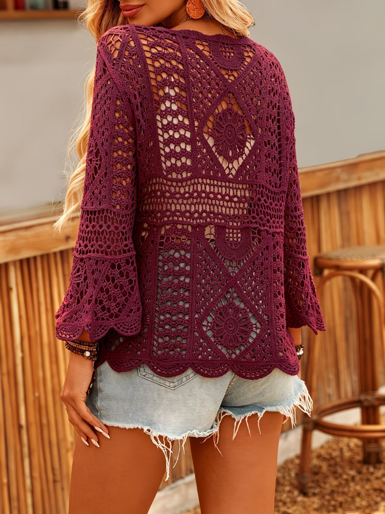 Julissa | Crochet Lace Flared Sleeve Knit Top
