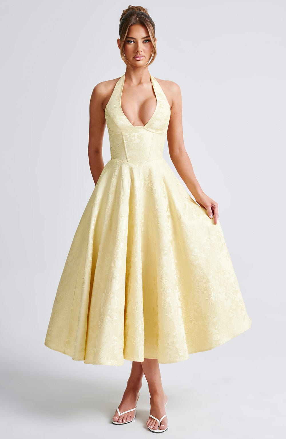 Myra | Halter Neck Jacquard Midi Dress