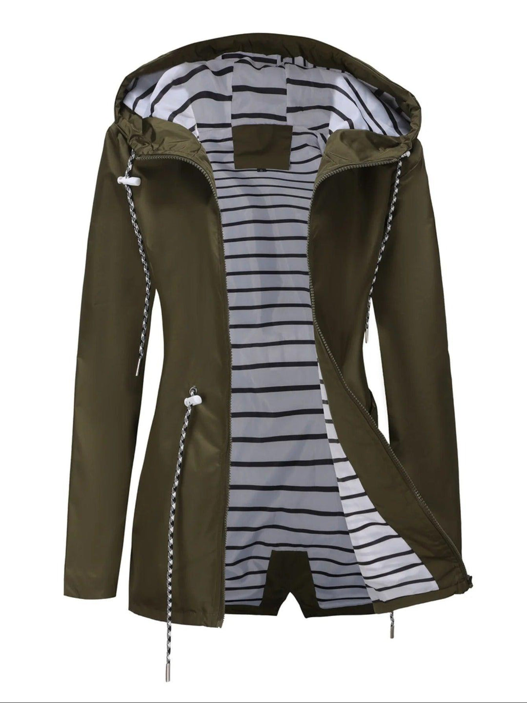 Philomena | Hooded Coat with Adjustable Waist and Striped Lining