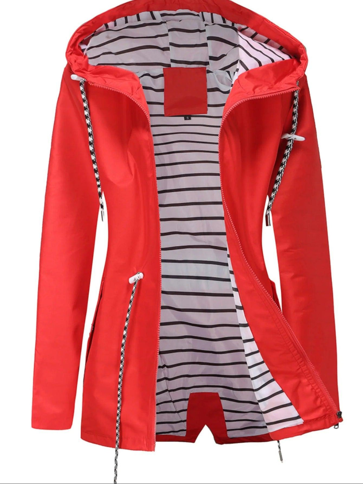 Philomena | Hooded Coat with Adjustable Waist and Striped Lining