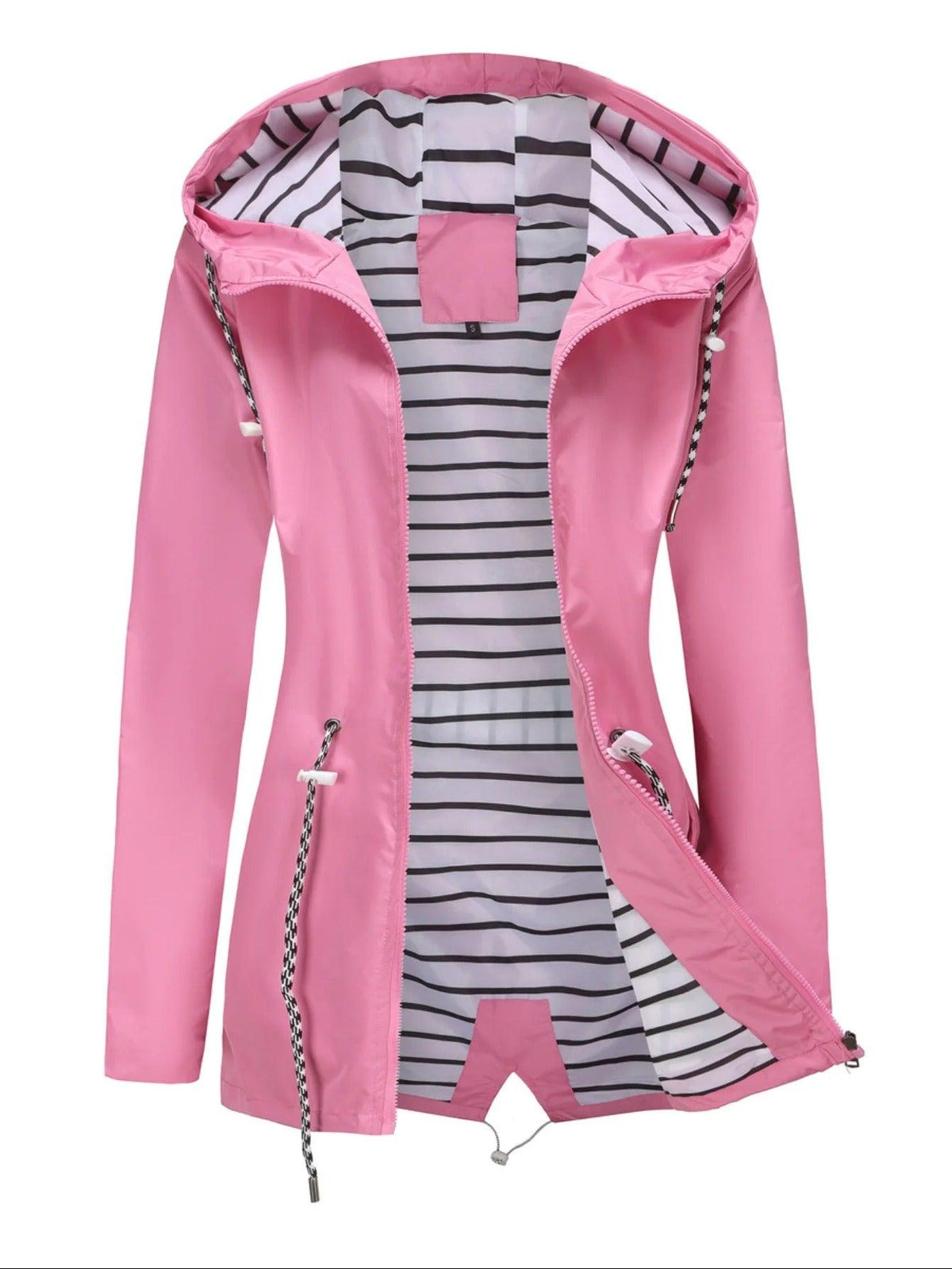 Philomena | Hooded Coat with Adjustable Waist and Striped Lining