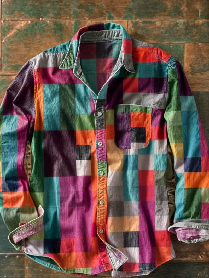 Jhoanny | Shirt Multicolour Patchwork Long Sleeve Button