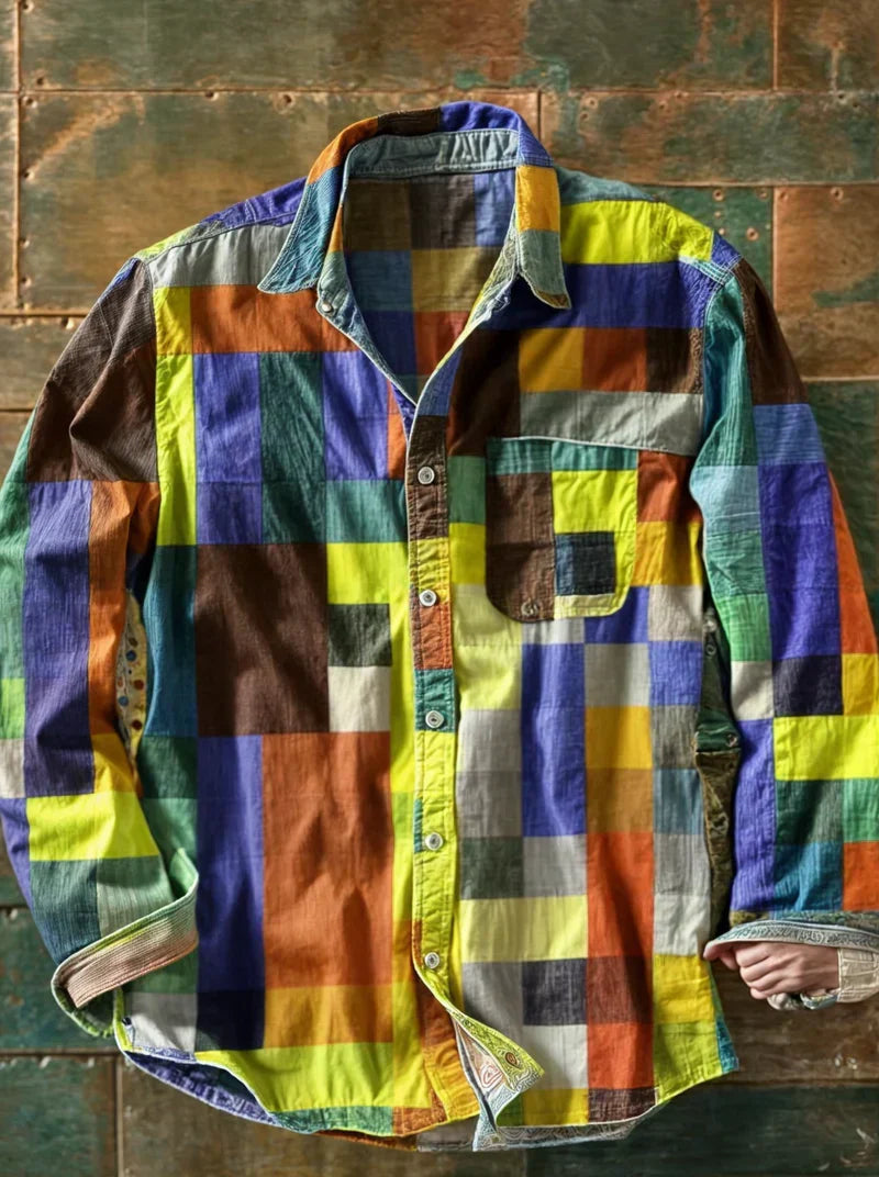 Jhoanny | Shirt Multicolour Patchwork Long Sleeve Button