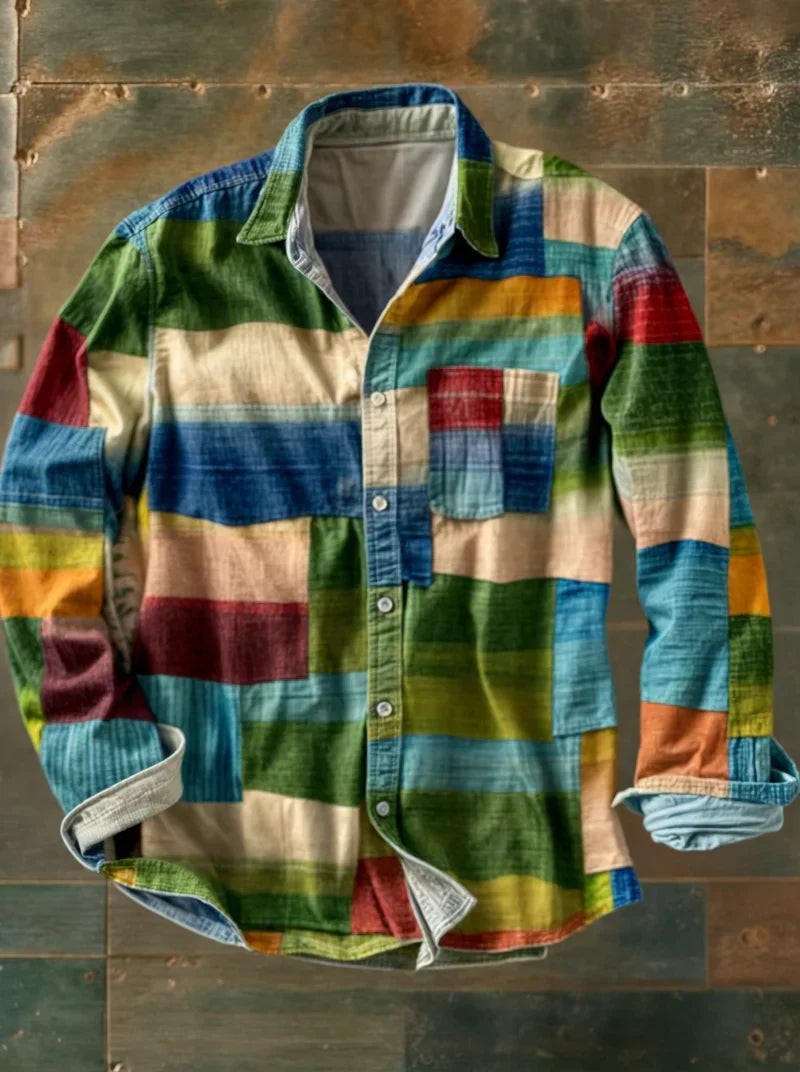 Jhoanny | Shirt Multicolour Patchwork Long Sleeve Button