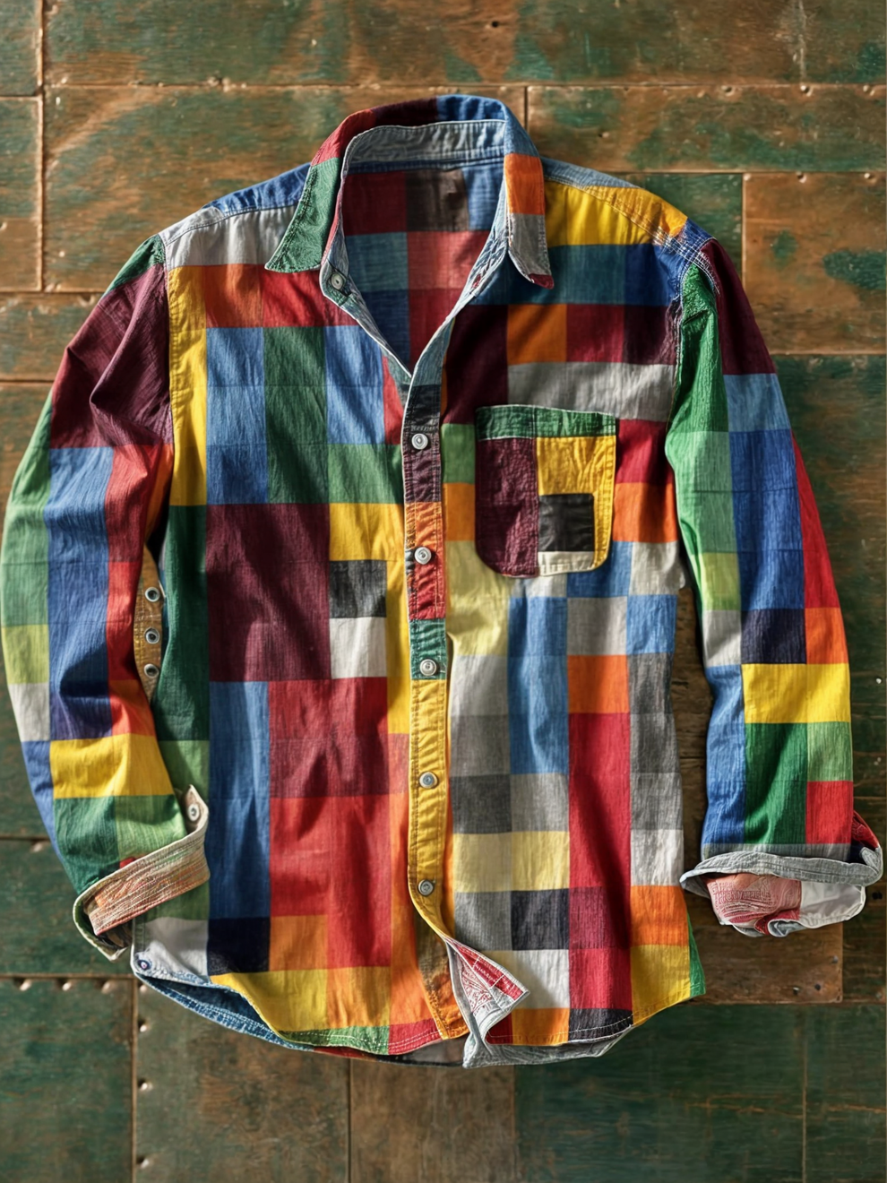 Jhoanny | Shirt Multicolour Patchwork Long Sleeve Button