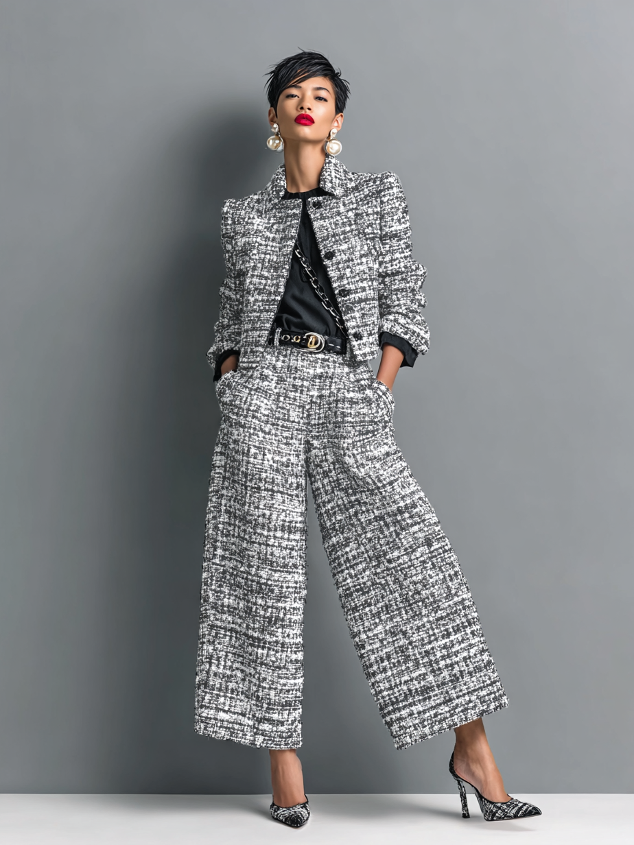 Aderet | Tweed Style Jacket Wide Leg Set