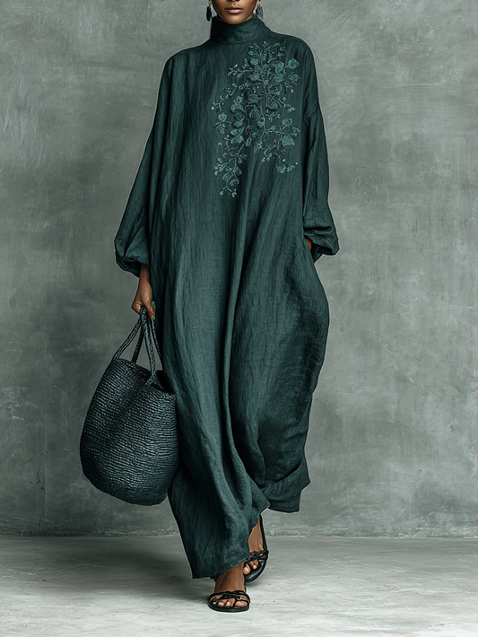 Mirra | Maxi High Neck Embroidered Loose Dress